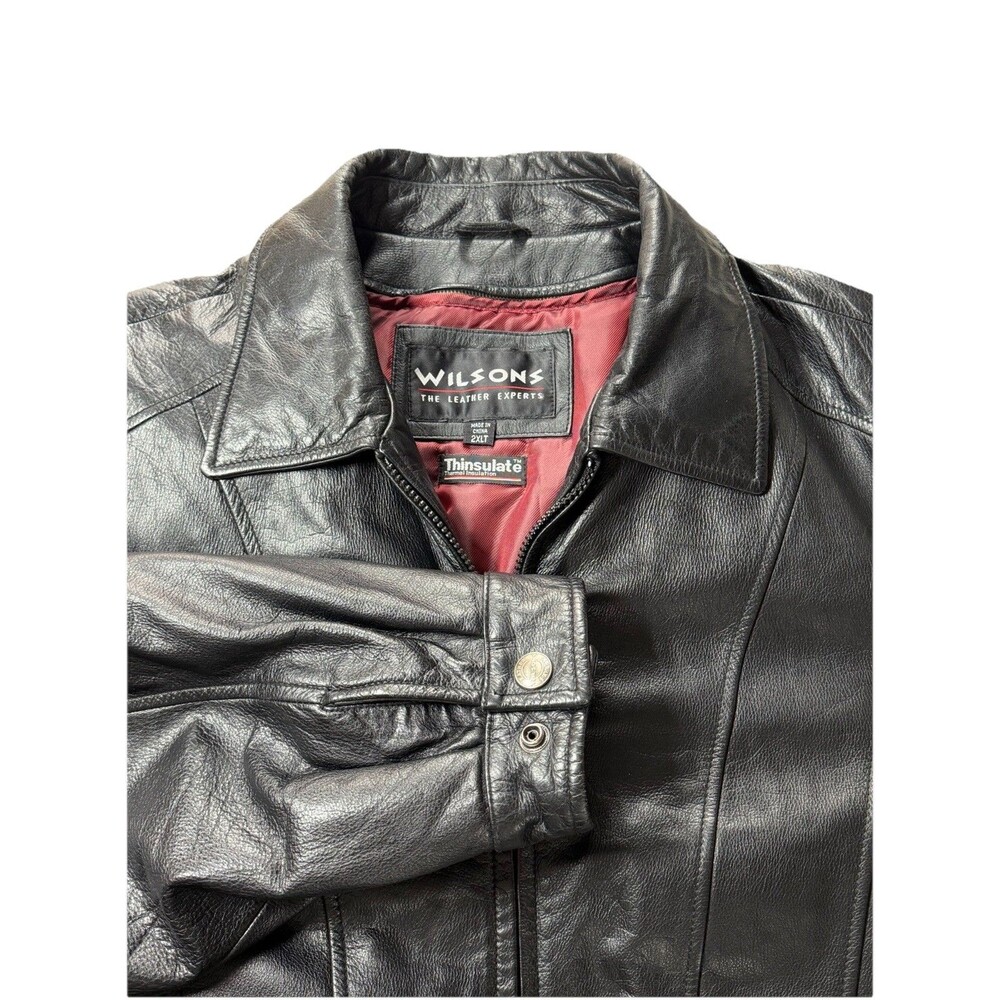 VTG Wilsons Leather Black Bomber Jacket Thinsulate Lined Mens XXL‎